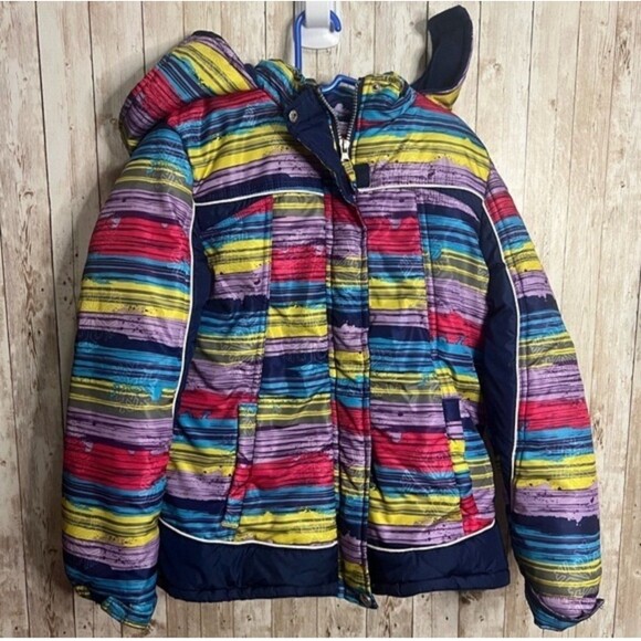 Mint Girl Striped Multi Colored Snowflake Girls Jacket. - Picture 1 of 5